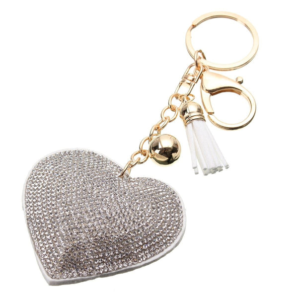 New Heart Pendant Key Charm Chain Faux Crystal Keyring Purse Car Alloy Keyfob Tassel Bag Pendant 2 Color DIY Fashion Jewelry