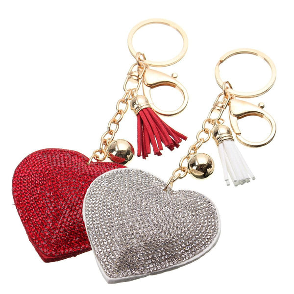 New Heart Pendant Key Charm Chain Faux Crystal Keyring Purse Car Alloy Keyfob Tassel Bag Pendant 2 Color DIY Fashion Jewelry