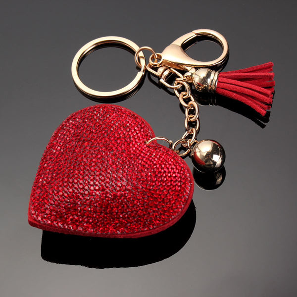 New Heart Pendant Key Charm Chain Faux Crystal Keyring Purse Car Alloy Keyfob Tassel Bag Pendant 2 Color DIY Fashion Jewelry