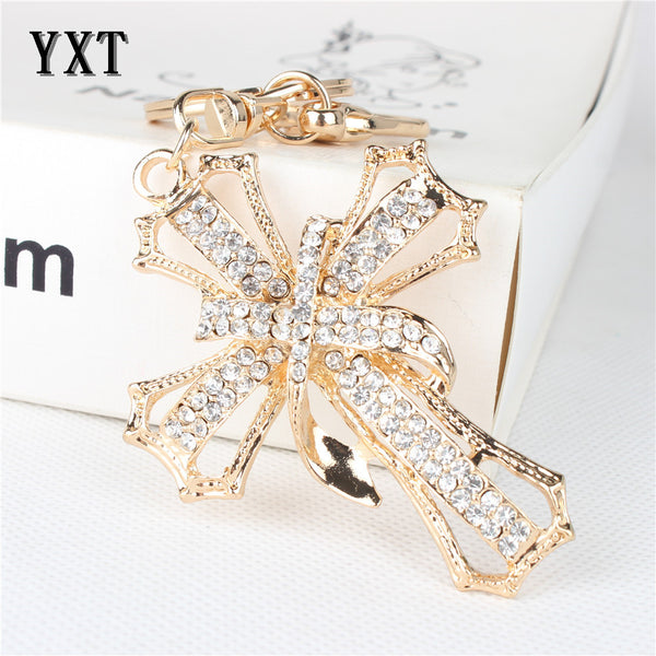 New Hot Arrive Cross Flowers Crystal Rhinestone Charm Pendant Purse Bag Car Key Ring Chain Creative Gift