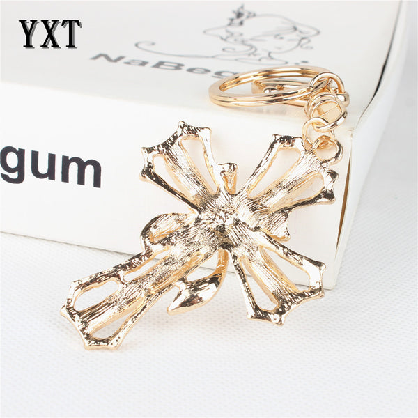 New Hot Arrive Cross Flowers Crystal Rhinestone Charm Pendant Purse Bag Car Key Ring Chain Creative Gift