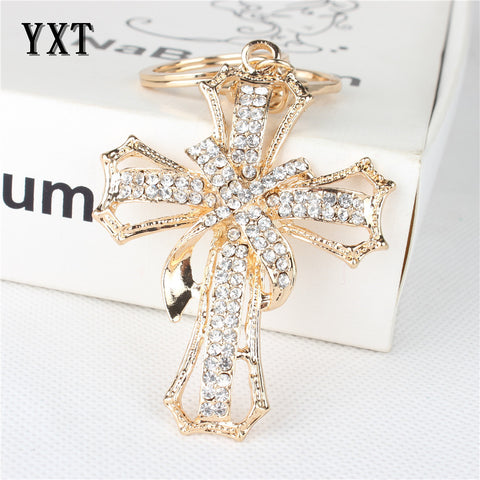 New Hot Arrive Cross Flowers Crystal Rhinestone Charm Pendant Purse Bag Car Key Ring Chain Creative Gift