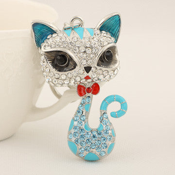 New Lovely Rhinestone Big Eye Cat Keychain Keyring Fashion Bow Metal Key Chain Ring for Women Girl Gift Purse Bag Charm Jewelry