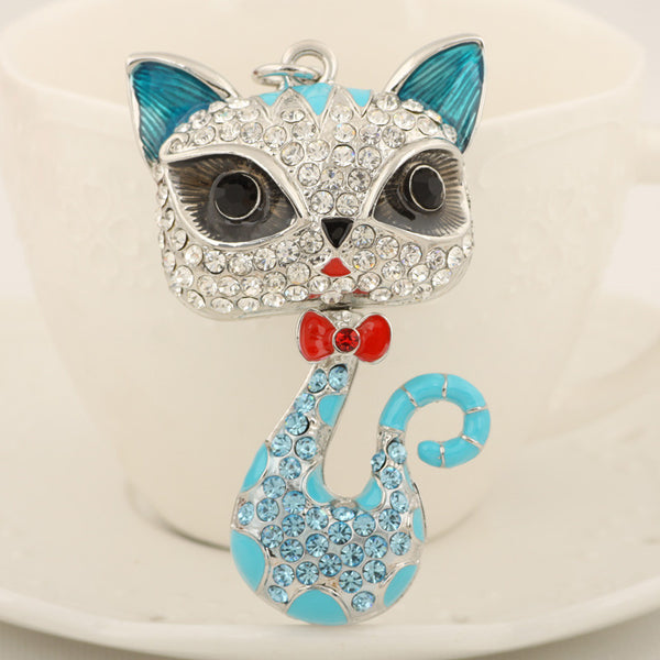 New Lovely Rhinestone Big Eye Cat Keychain Keyring Fashion Bow Metal Key Chain Ring for Women Girl Gift Purse Bag Charm Jewelry