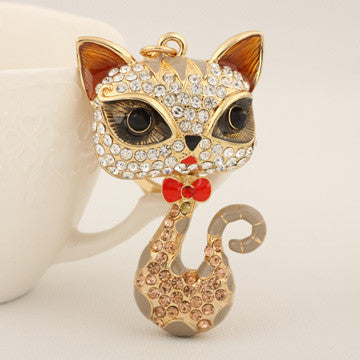 New Lovely Rhinestone Big Eye Cat Keychain Keyring Fashion Bow Metal Key Chain Ring for Women Girl Gift Purse Bag Charm Jewelry