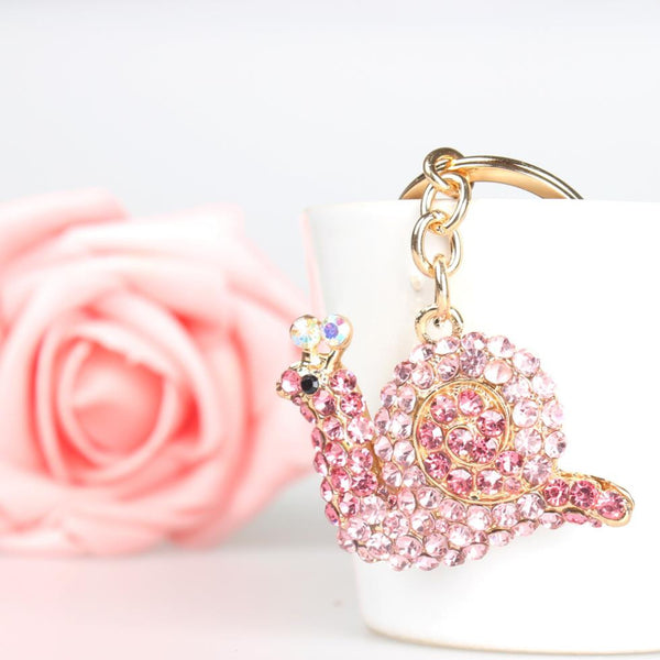 New Pink Snail Cute Crystal Charm Purse Handbag Car Key Keyring Keychain Party Wedding Birthday Gift