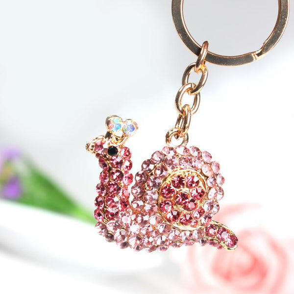 New Pink Snail Cute Crystal Charm Purse Handbag Car Key Keyring Keychain Party Wedding Birthday Gift