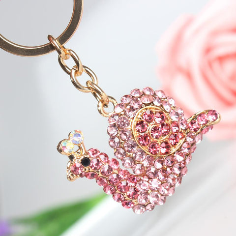 New Pink Snail Cute Crystal Charm Purse Handbag Car Key Keyring Keychain Party Wedding Birthday Gift