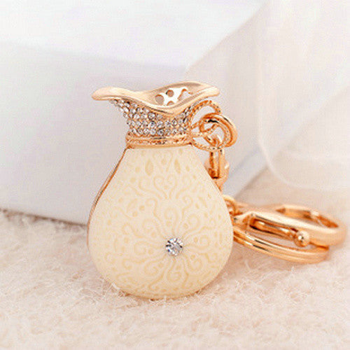 Novelty Item Creative Jewelry High Quality Gold Plated Riches Purse Rhinestone Keychain Charm Pendent Keyrings For Women