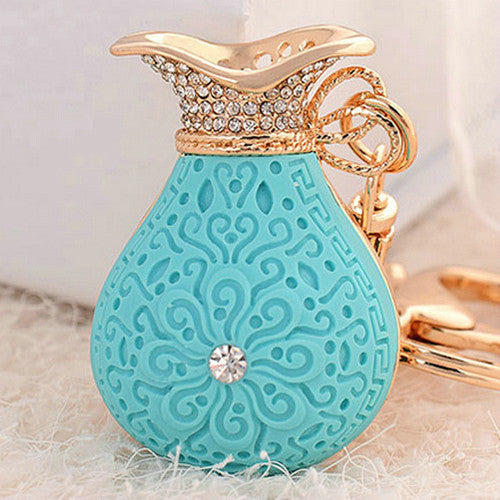 Novelty Item Creative Jewelry High Quality Gold Plated Riches Purse Rhinestone Keychain Charm Pendent Keyrings For Women