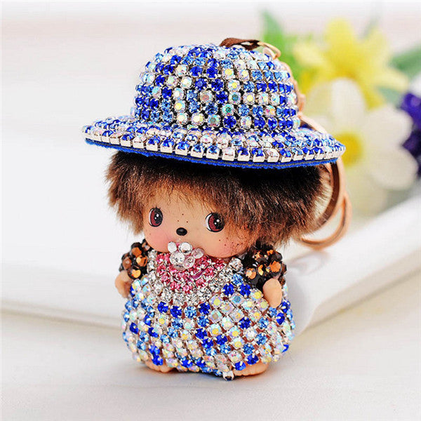 Novelty Item Exquisite Creative Keyring Rhinestone Country Style Monchhichi Keychains For Women Gift Purse Bag Charm Car Keyring