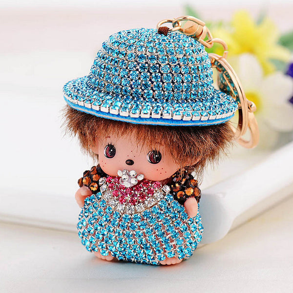 Novelty Item Exquisite Creative Keyring Rhinestone Country Style Monchhichi Keychains For Women Gift Purse Bag Charm Car Keyring