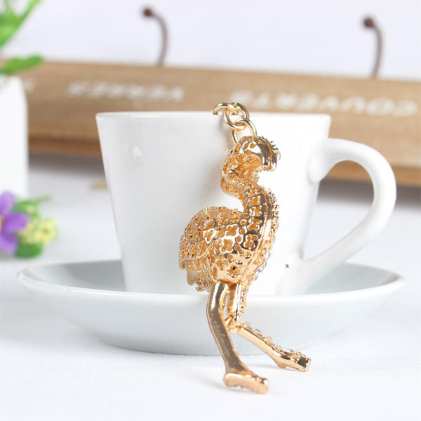 Ostrich Bird Fast Leg Lovely Cute Crystal Charm Purse Handbag Car Key Keyring Keychain Party Wedding Birthday Gift