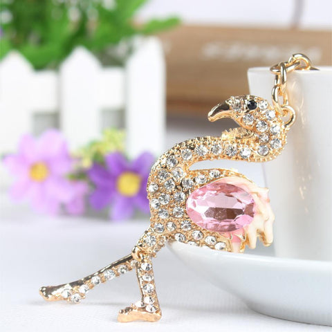 Ostrich Bird Fast Leg Lovely Cute Crystal Charm Purse Handbag Car Key Keyring Keychain Party Wedding Birthday Gift