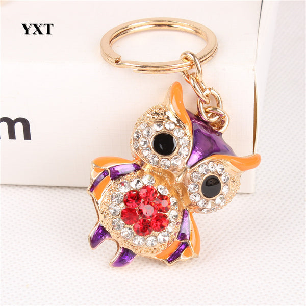 Owl Bird Animal Lovely Cute Crystal Charm Pendant Purse Handbag Car Key Keyring Keychain Party Creative Birthday Gift