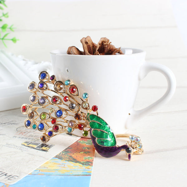 Peacock Peafowl Splendid Tail Cute Crystal Charm Purse Handbag Car Key Keyring Keychain Party Wedding Birthday Gift