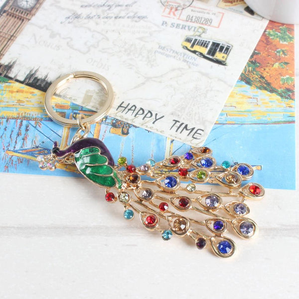Peacock Peafowl Splendid Tail Cute Crystal Charm Purse Handbag Car Key Keyring Keychain Party Wedding Birthday Gift