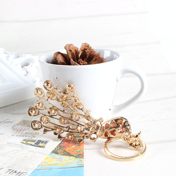 Peacock Peafowl Splendid Tail Cute Crystal Charm Purse Handbag Car Key Keyring Keychain Party Wedding Birthday Gift