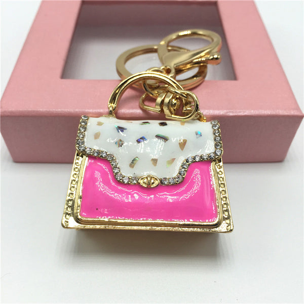 Pink Handbag Creative Cute Crystal Charm Purse Lady Girl Handbag Car Key Keyring Keychain