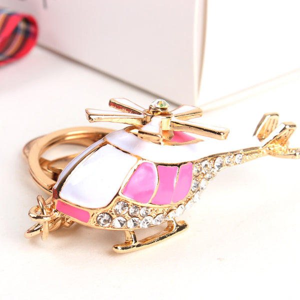 Pink Plane Helicopter Charm Pendant Lovely Crystal Purse HandBag Car Keyring Key Chain Jewelry friend Gift Accessories