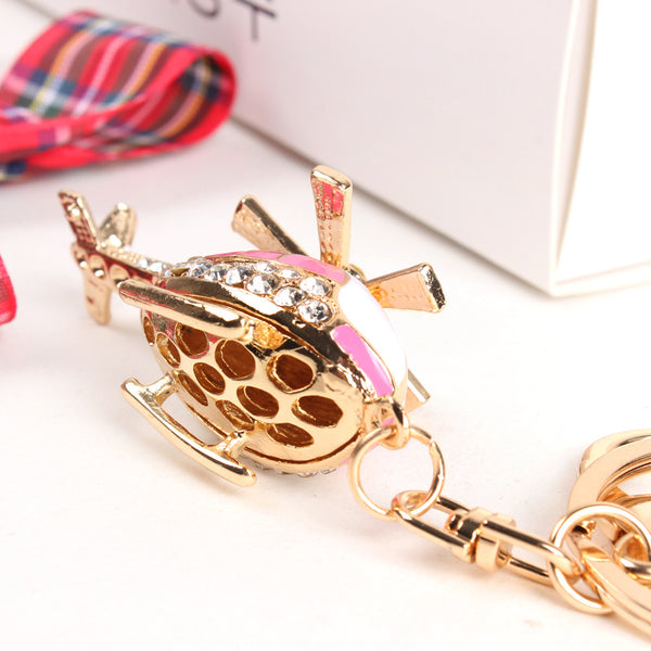 Pink Plane Helicopter Charm Pendant Lovely Crystal Purse HandBag Car Keyring Key Chain Jewelry friend Gift Accessories