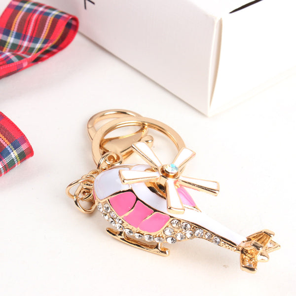 Pink Plane Helicopter Charm Pendant Lovely Crystal Purse HandBag Car Keyring Key Chain Jewelry friend Gift Accessories