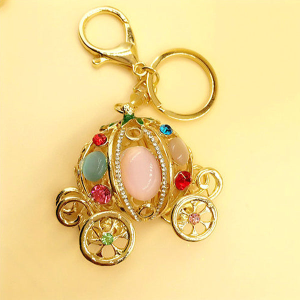 Pumpkin Carriage Lovely Cute Crystal Charm Purse Handbag Car Key Keyring Keychain Party Wedding Birthday Gift Souvenirs 25