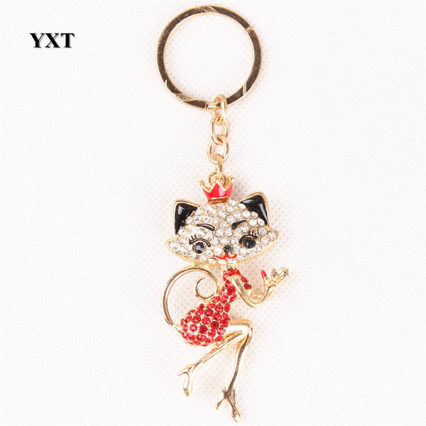 Red Crown Fox Lady Gir Crystal Rhinestone Charm Purse Handbag Car Key Ring Keychain Creative Birthday New Fashion Gift