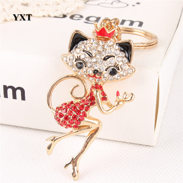 Red Crown Fox Lady Gir Crystal Rhinestone Charm Purse Handbag Car Key Ring Keychain Creative Birthday New Fashion Gift