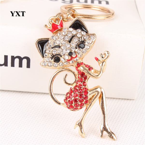 Red Crown Fox Lady Gir Crystal Rhinestone Charm Purse Handbag Car Key Ring Keychain Creative Birthday New Fashion Gift