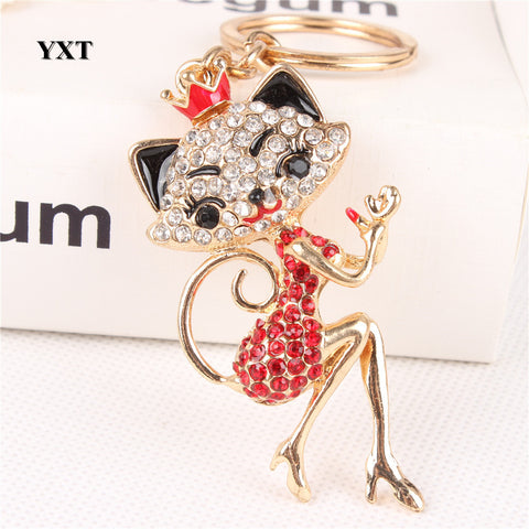 Red Crown Fox Lady Gir Crystal Rhinestone Charm Purse Handbag Car Key Ring Keychain Creative Birthday New Fashion Gift