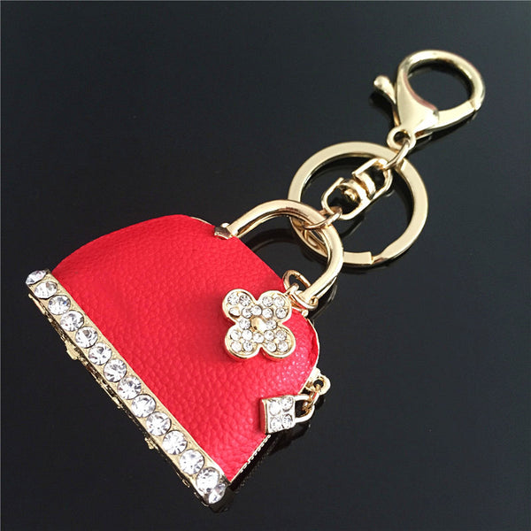 Red Handbag Lady Girl Creative Cute Crystal Charm Purse Handbag Car Key Keyring Keychain Party Wedding Delicate Gift
