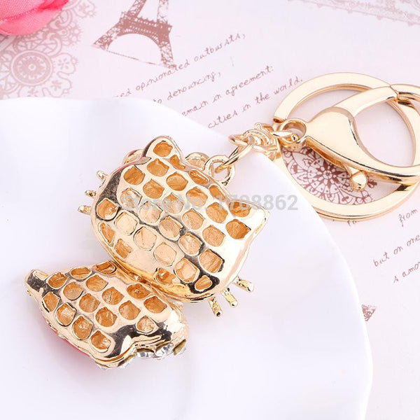 Red kawaii Enamel Cat Key chain Ring Fashion Rhinestone Animal Keychain bag Keyring Women Purse Charm Pendant Jewelry gift