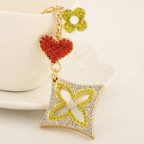 Rhinestone Clover Love Heart Tassel Keychain Fashion Metal Trinket Key Chain Ring for Women Gift Bag Purse Charm Pendant Jewelry