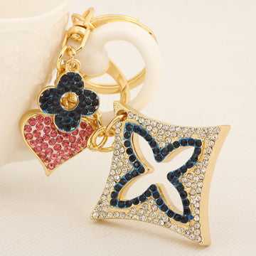 Rhinestone Clover Love Heart Tassel Keychain Fashion Metal Trinket Key Chain Ring for Women Gift Bag Purse Charm Pendant Jewelry