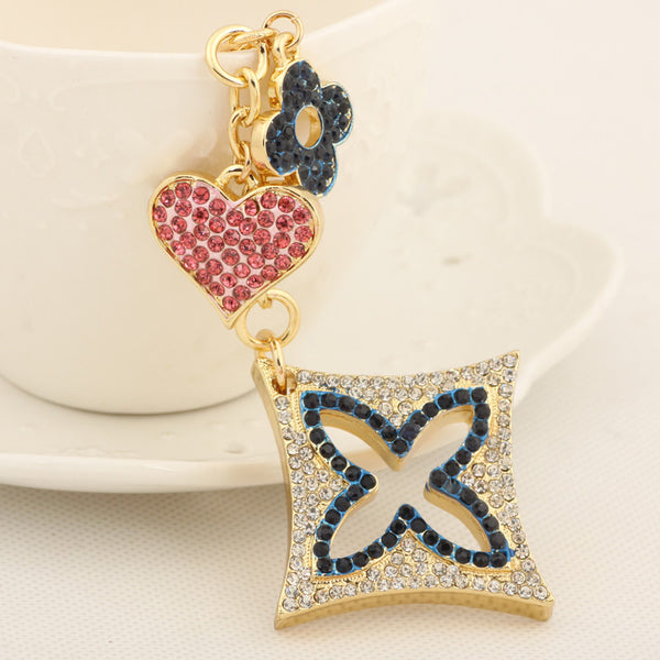 Rhinestone Clover Love Heart Tassel Keychain Fashion Metal Trinket Key Chain Ring for Women Gift Bag Purse Charm Pendant Jewelry