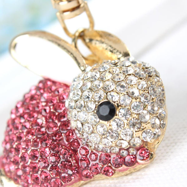 Rose Rabbit Keyring Lovely Pendant Charm Rhinestone Crystal Purse Bag Car Key Chain New Fashion Design Gift