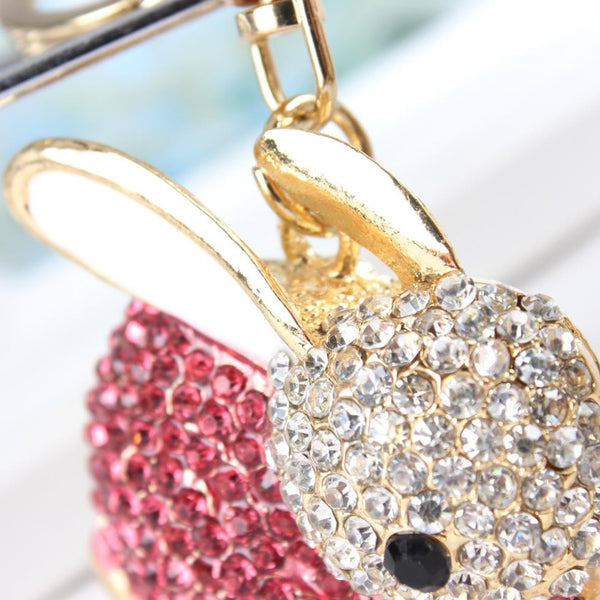 Rose Rabbit Keyring Lovely Pendant Charm Rhinestone Crystal Purse Bag Car Key Chain New Fashion Design Gift