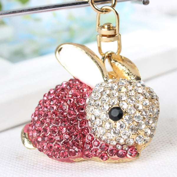 Rose Rabbit Keyring Lovely Pendant Charm Rhinestone Crystal Purse Bag Car Key Chain New Fashion Design Gift