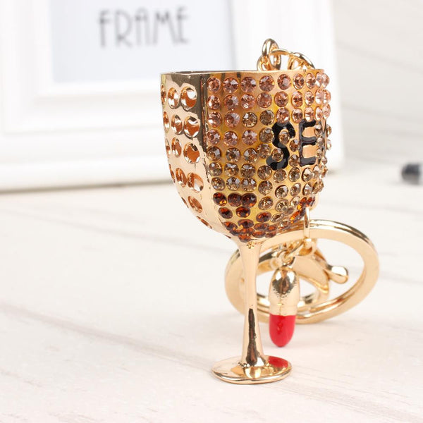 SEXY Red Wine Glass Goblet Lovely New Cute Crystal Charm Pendant Purse HandBag Key Ring Chain Wedding Party Birthday Gift