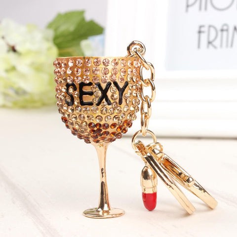 SEXY Red Wine Glass Goblet Lovely New Cute Crystal Charm Pendant Purse HandBag Key Ring Chain Wedding Party Birthday Gift