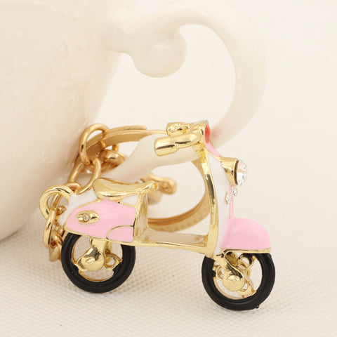 Small Cute 3D Motorcycle Keychain Fashion Rhinestone Trinket Metal Key Chain Ring for Women Gift Bag Purse Charm Pendant Jewelry