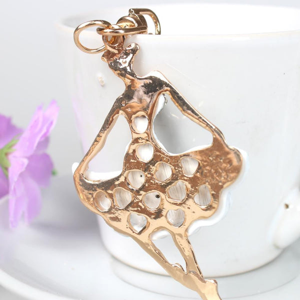 Top Hot Selling New Cute Ballet White Dancing Girl Lady Pendant Charm Crystal Purse Bag Keyring Chain Vintage- Style