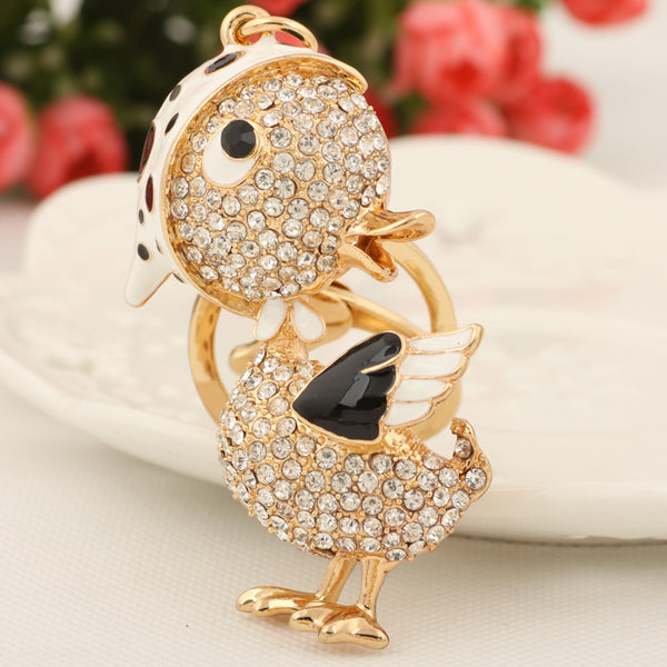 Unique Rhinestone Kerchief Duck Keychain Keyring Fashion Animal Alloy Key Chain Ring for Women Girl Purse Handbag Charm Jewelry