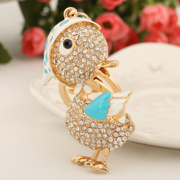 Unique Rhinestone Kerchief Duck Keychain Keyring Fashion Animal Alloy Key Chain Ring for Women Girl Purse Handbag Charm Jewelry