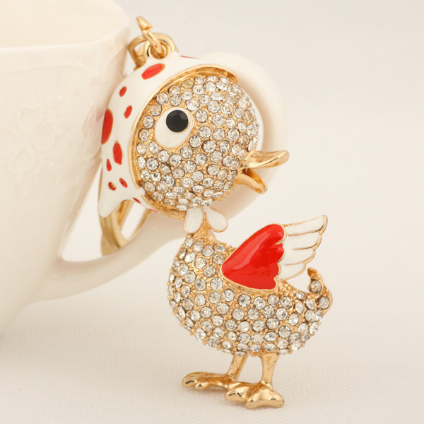 Unique Rhinestone Kerchief Duck Keychain Keyring Fashion Animal Alloy Key Chain Ring for Women Girl Purse Handbag Charm Jewelry
