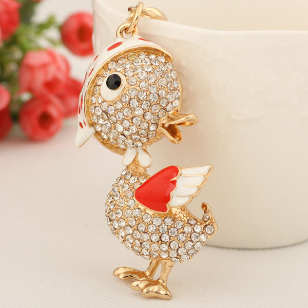 Unique Rhinestone Kerchief Duck Keychain Keyring Fashion Animal Alloy Key Chain Ring for Women Girl Purse Handbag Charm Jewelry