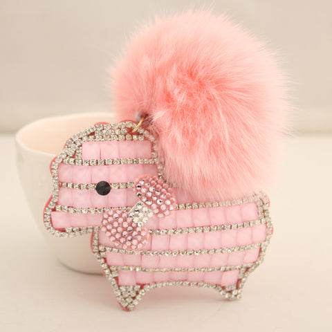 Vintage Rhinestone Bow Sheep Fur Fluff Keychains Fashion Animal Metal Key Chain Ring for Lady Girl Gift Purse Bag Charms Jewelry