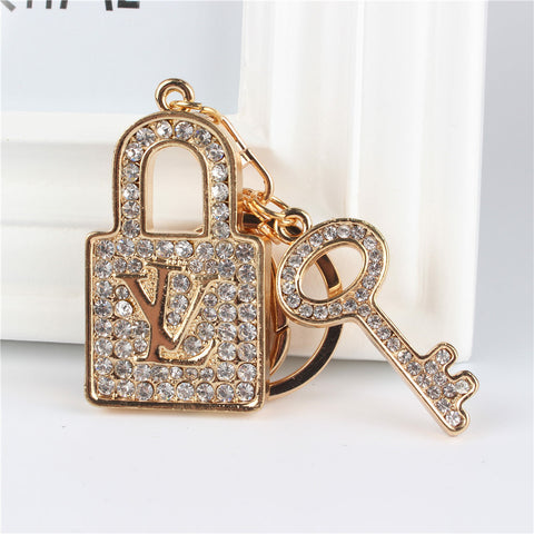 White Lock Key Pendant Charm Rhinestone Crystal Purse Bag Keyring Key Chain Accessories Wedding Party Lover Friend Gift