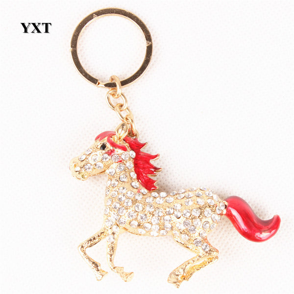 Wine Red Horse Run Gallop Creative Cute Crystal Pendant Charm Purse Handbag Car Key Ring Keychain Party Birthday Gift